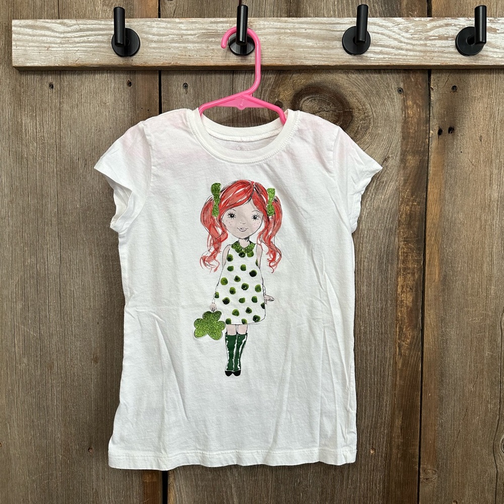Children’s Place Girl Graphic St. Patrick’s Day Short Sleeve T-shirt White 7/8